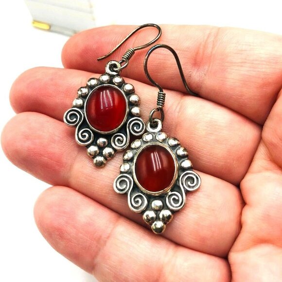 Mark Wasserman Samara Mexico Red Carnelian Sterling Silver Pierced Earrings - Picture 1 of 3